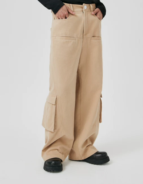 PCLP弯刀贴袋长裤男 国潮牌秋冬季美式复...