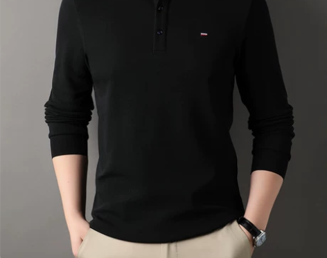 奇 阿玛尼亚春季长袖t恤男士纯棉中年翻领休...