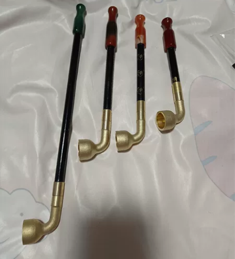 手工实木杆旱袋烟斗老式纯铜锅子玉石玛瑙嘴送...