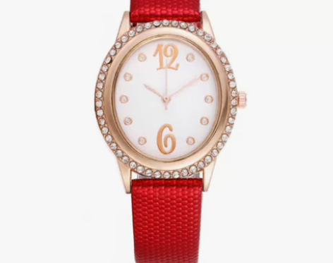 #付邮免费送抖音爆款时尚数字镶钻椭圆形女士手表女表皮带石英表...