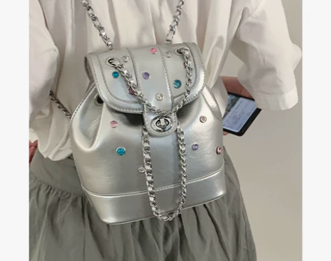 银色钻石双肩包包女夏2023新款潮时尚学生...