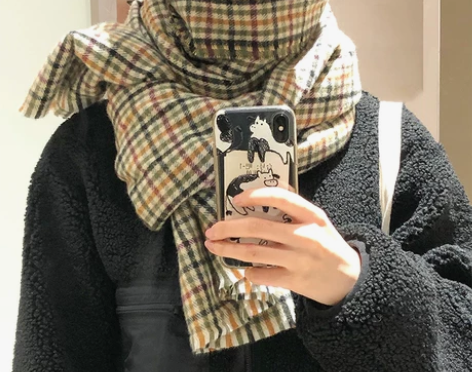 2023新款复古格子仿羊绒围巾披肩两用女秋...