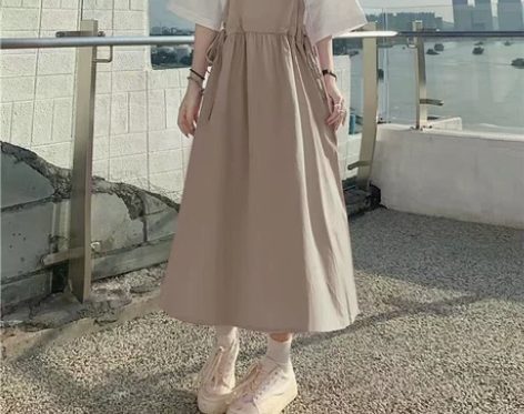 日系背带连衣裙少女夏装2023新款初中高中...
