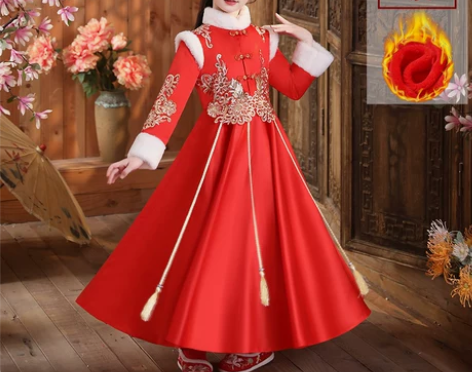 汉服女童秋冬加厚中国风唐装2022年冬季新...