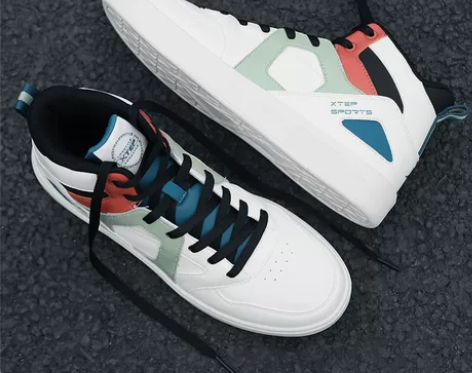 特步男鞋高帮板鞋男2023冬季厚底加绒休闲...