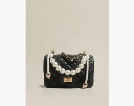 【腹肌商店】菱格链条包 小香风珍珠小方包高...