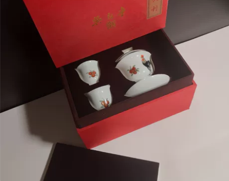 景德镇与飞堂陶瓷茶具盖碗套组手绘三才盖碗茶...