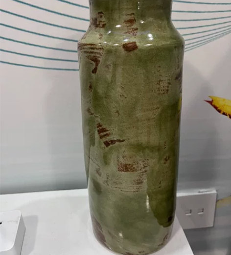 景德镇手工粗陶绿色花瓶水养鲜花花器名宿摆件...