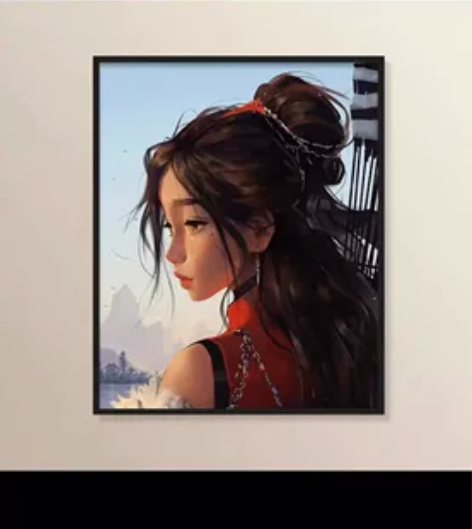 现代简约女孩猫咪可爱人物卧室挂画儿童房装饰...