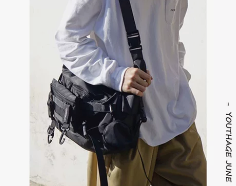 日系街头大容量斜挎包男潮牌工装机能单肩包i...