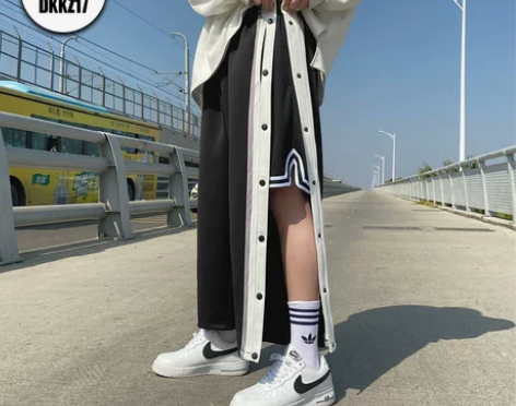 排扣冰丝裤子男夏季薄款潮牌ins休闲长裤宽...