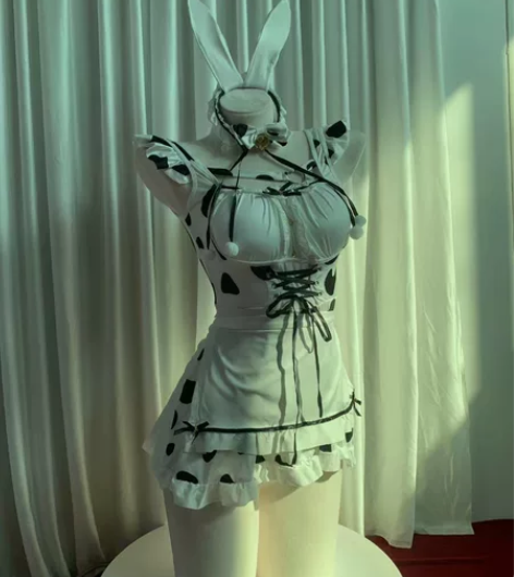 游戏制服性感粉色奶牛制服套装兔女郎女仆角色...