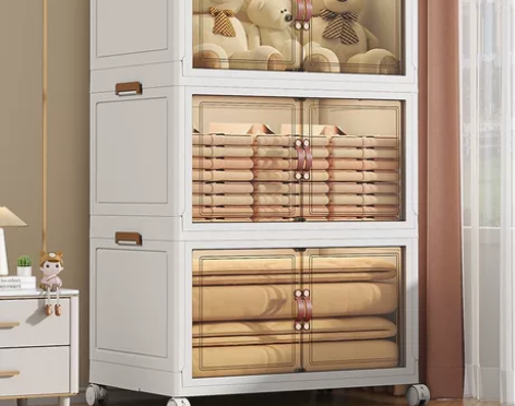 【清仓处理】透明双开门折叠磁吸收纳柜 家用...