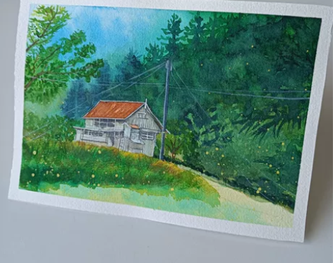 森林里的小家 水彩画 手绘 风景画 32开...