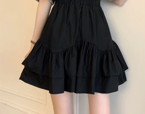 黑色荷叶边半身裙女高腰a字裙夏季2022新...