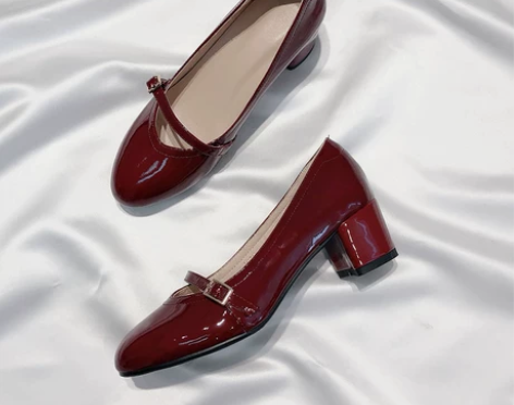 森屿海巷 真皮文艺复古漆皮中跟玛丽珍女鞋 ...