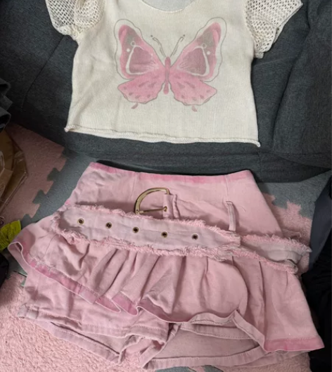 辣妹纯欲风粉色牛仔短裤女夏季新款设计感阔腿...