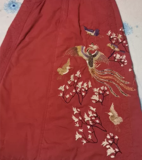 中古民族风金丝线刺绣凤求凰，铁绣红复古风一...