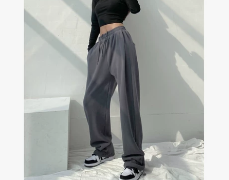 【狂欢价】灰色运动裤女抽绳宽松束脚裤欧美秋...