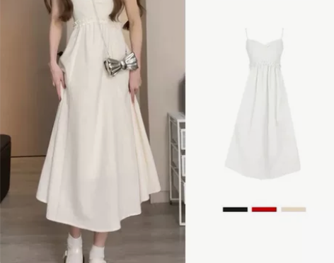 法式夏季新款初恋吊带小白裙收腰又甜又辣仙女...