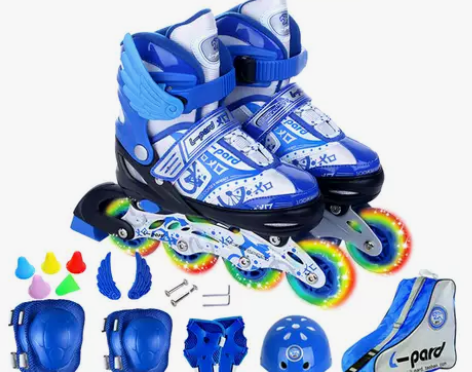捷豹溜冰鞋儿童全套装初学滑冰鞋旱冰鞋男女闪...