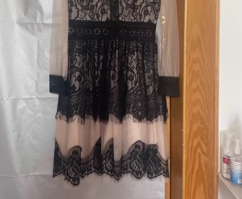 网纱重工蕾丝连衣裙长裙夏季黑色中长款 10...
