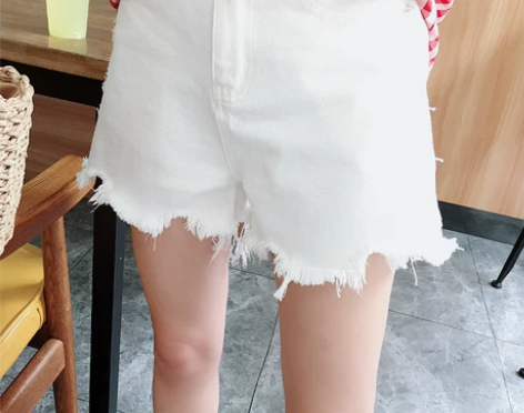 白色牛仔短裤女潮韩版宽松高腰破洞裤a字阔腿...