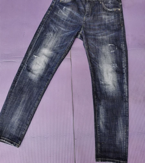 2022km夏男生复古做旧破洞百搭深蓝色牛...