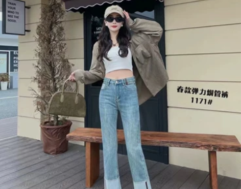 卷边牛仔裤女小众设计感2023夏季九分裤女...