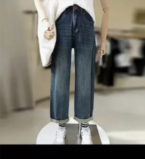 全新大码女装梨形身材牛仔裤子女宽松阔腿香蕉...