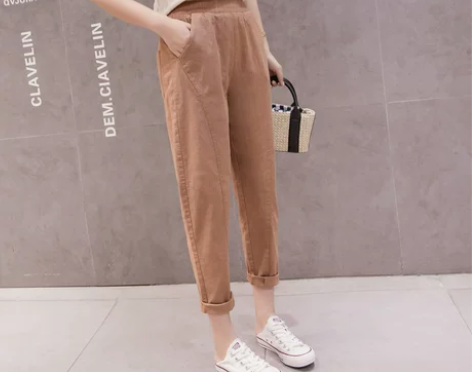 棉麻裤子女夏季2019新款韩版宽松哈伦裤百...