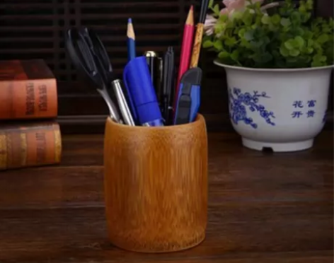 天然竹笔筒复古圆形笔桶中国风办公室文房书房...