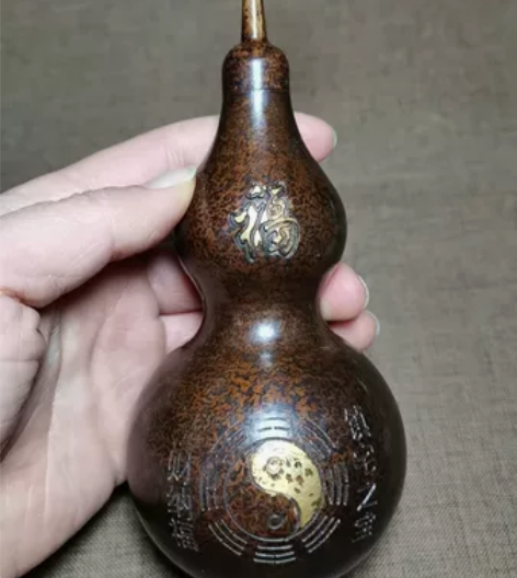 特惠款!铜葫芦,紫铜色皮壳,八卦鎏金工艺,...
