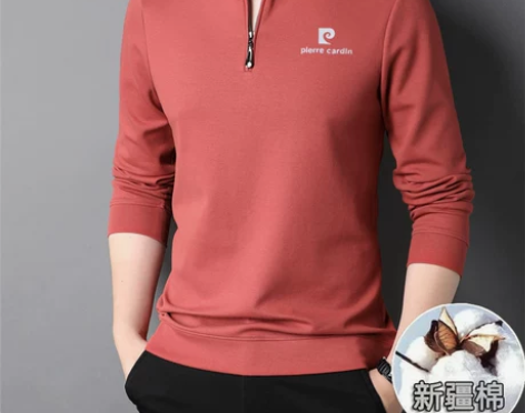 皮尔卡丹高档纯棉t恤男士春秋休闲立领卫衣半...