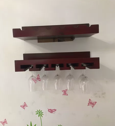 复古实木红酒架挂墙，轻奢倒挂酒杯架置物架家...