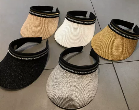 夏季网红拉菲草帽空顶遮阳帽女海边度假休闲防...