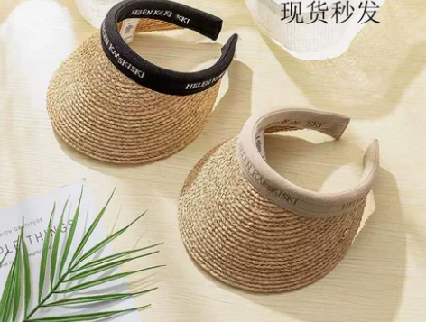 日本拉菲草帽女夏新款沙滩出游草编空顶防晒防...