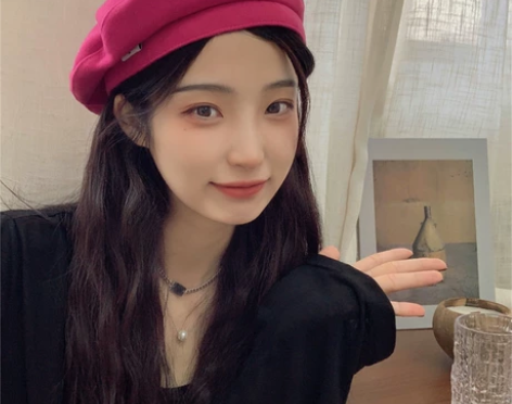 玫粉芭比~日系毛呢贴布贝雷帽女秋冬百搭复古...