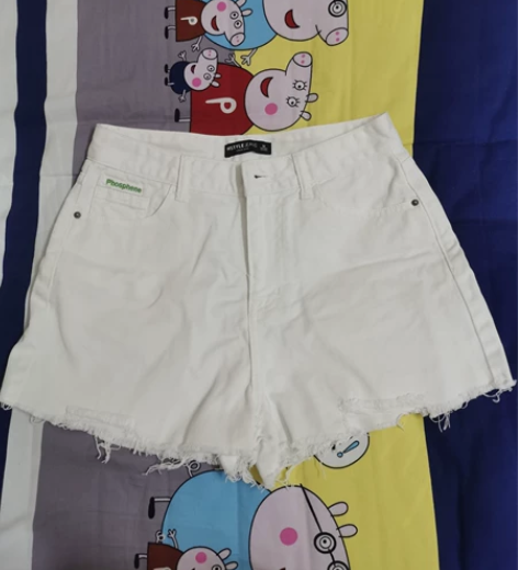 女士牛仔短裤，白色短牛仔裤，裤长：33cm...