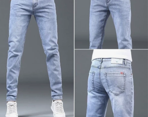 夏季浅色牛仔裤男薄款修身弹力百搭2023年...