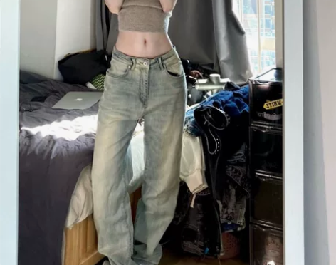 欧美式vibe风黄泥牛仔裤子女夏高街ins...