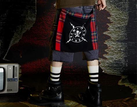 VENTUREK 复古街头朋克摇滚红格贴布...