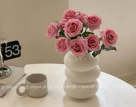 ins保湿玫瑰花仿真花餐桌摆件花瓶客厅假花...