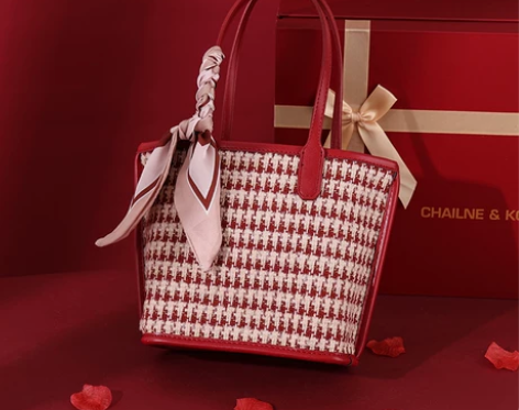 KONIH婚包女高级感小众红色手提包千鸟格...