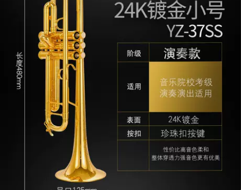 美国云奏小号乐器 镀银降B调三音号 学生