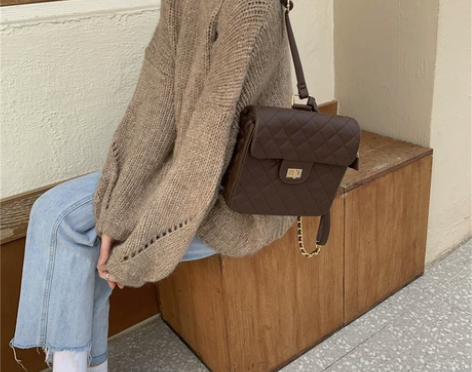 高级感包包气质菱格子PU包立体锁扣翻盖拉链...