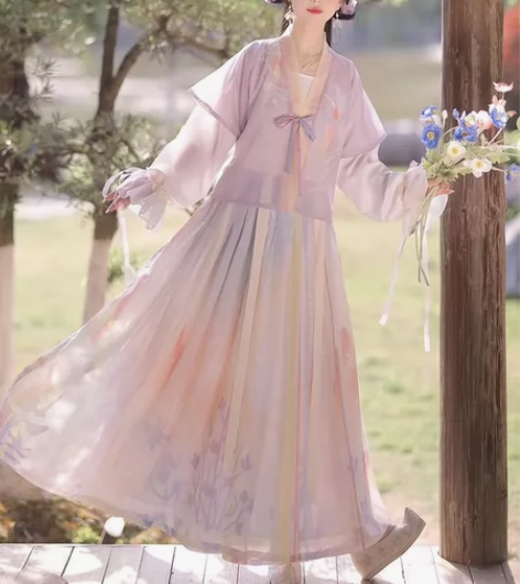 洛苓唐褙子汉服女圆领短衫褶裙原创齐腰中国风...