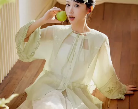 【黄绿+假领】七月夕原创汉服 晓岁 圆领对...