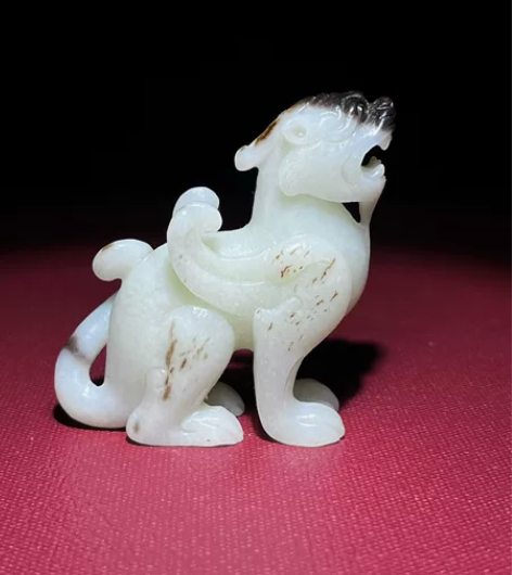 黑沁独角兽天禄手把件 新疆和田玉 老玉古玉...