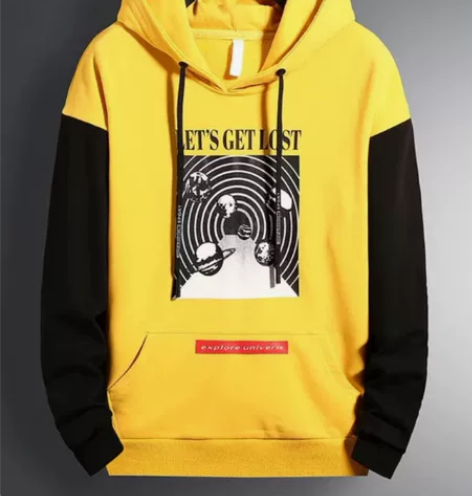 高尔普 几乎全新 潮流图案印花，套头连帽长...